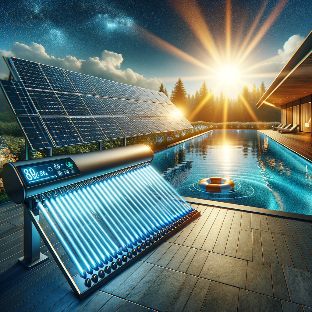 Solar pool heating system installed beside a swimming pool, showcasing the eco-friendly, sustainable, and cost-effective benefits of solar energy for pools and the green approach to heating.