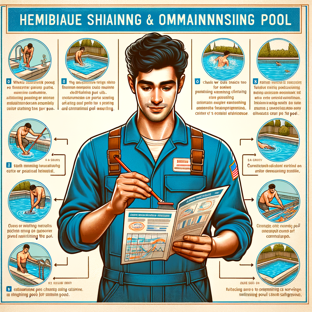 Professional pool technician following a detailed pool maintenance schedule, demonstrating perfect pool care, DIY pool maintenance, and regular pool upkeep for a sparkling swimming pool.