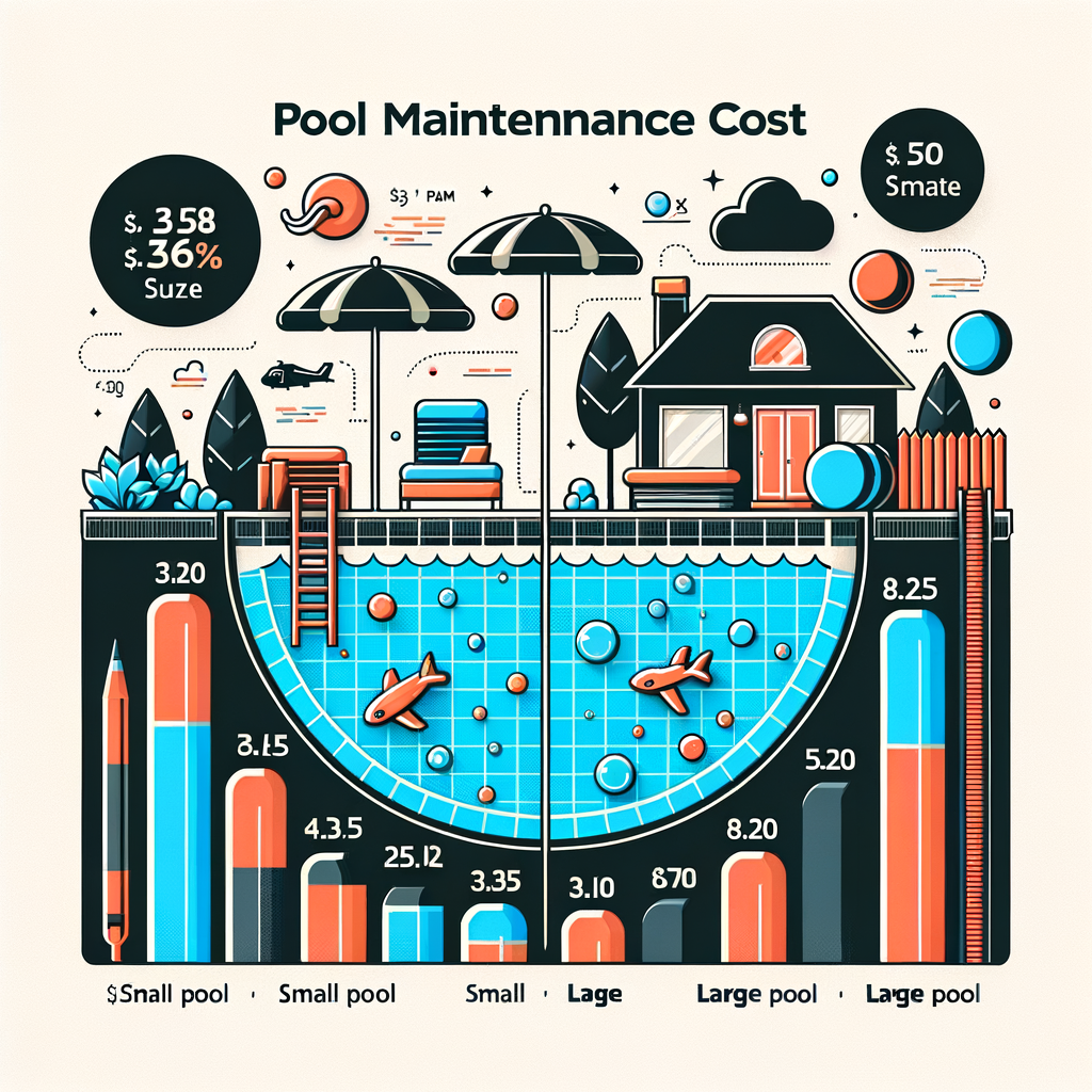 Infographic illustrating the impact of pool size on maintenance costs, comparing small pool maintenance expenses to the cost of maintaining a large pool, and highlighting the cost-effectiveness of pool size in swimming pool upkeep.