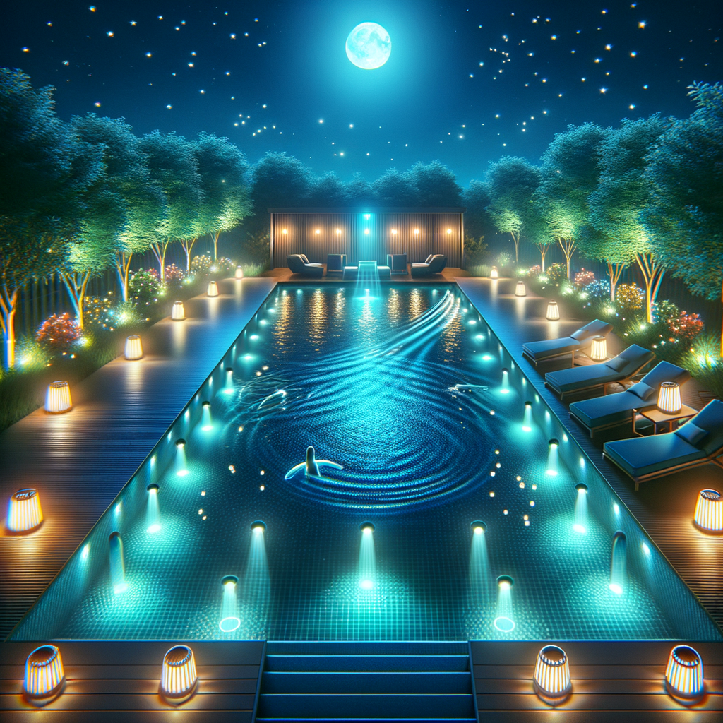Safety-focused pool lighting design showcasing LED and underwater lights for swimming pool safety, illustrating top pool lighting ideas to illuminate pool nights and enhance outdoor pool lighting aesthetics and safety.