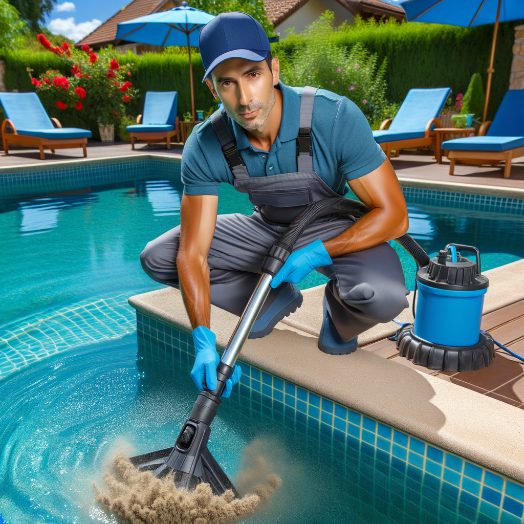 Expert demonstrating mastery in pool sediment removal using advanced cleaning techniques, highlighting the importance of comprehensive pool maintenance.