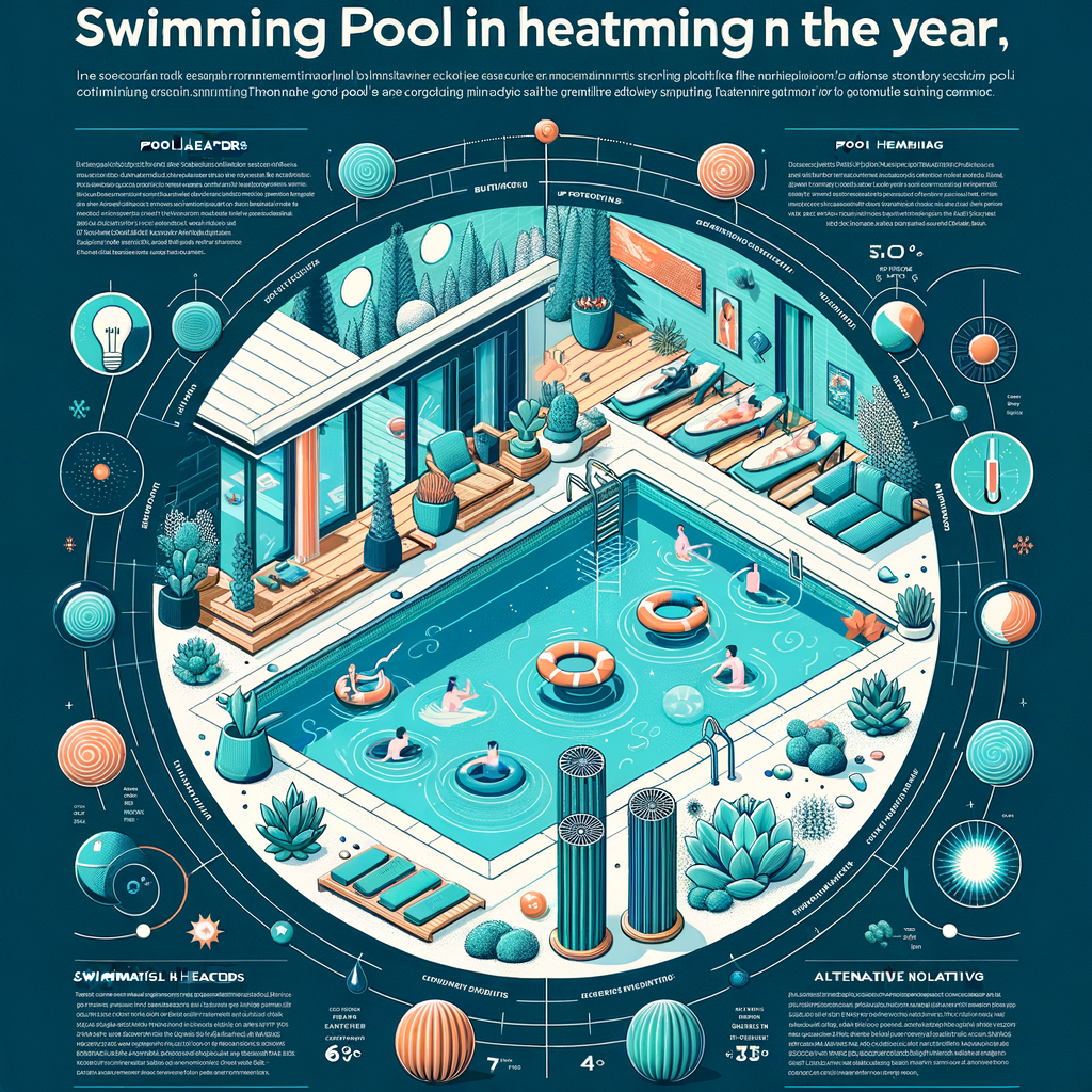 Infographic illustrating efficient pool heating methods for year-round use, highlighting cost-effective and energy-efficient pool heaters for optimal pool temperature control.