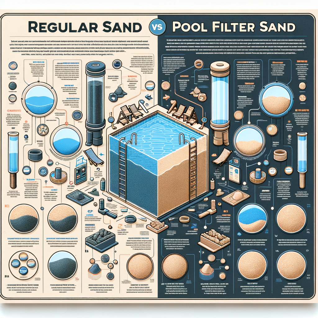 Infographic illustrating the differences and variations between pool filter sand and regular sand, including types of sand and their uses in pool maintenance.